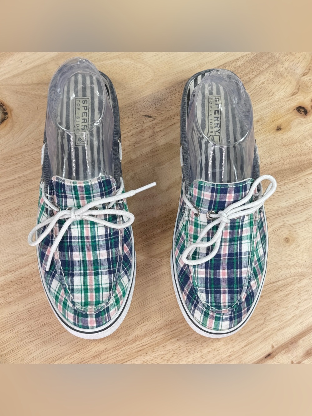 Sperry Plaid Canvas Slip On Mules Boat Shoes Blue Green Pink Women 9 Preppy - Picture 4 of 10